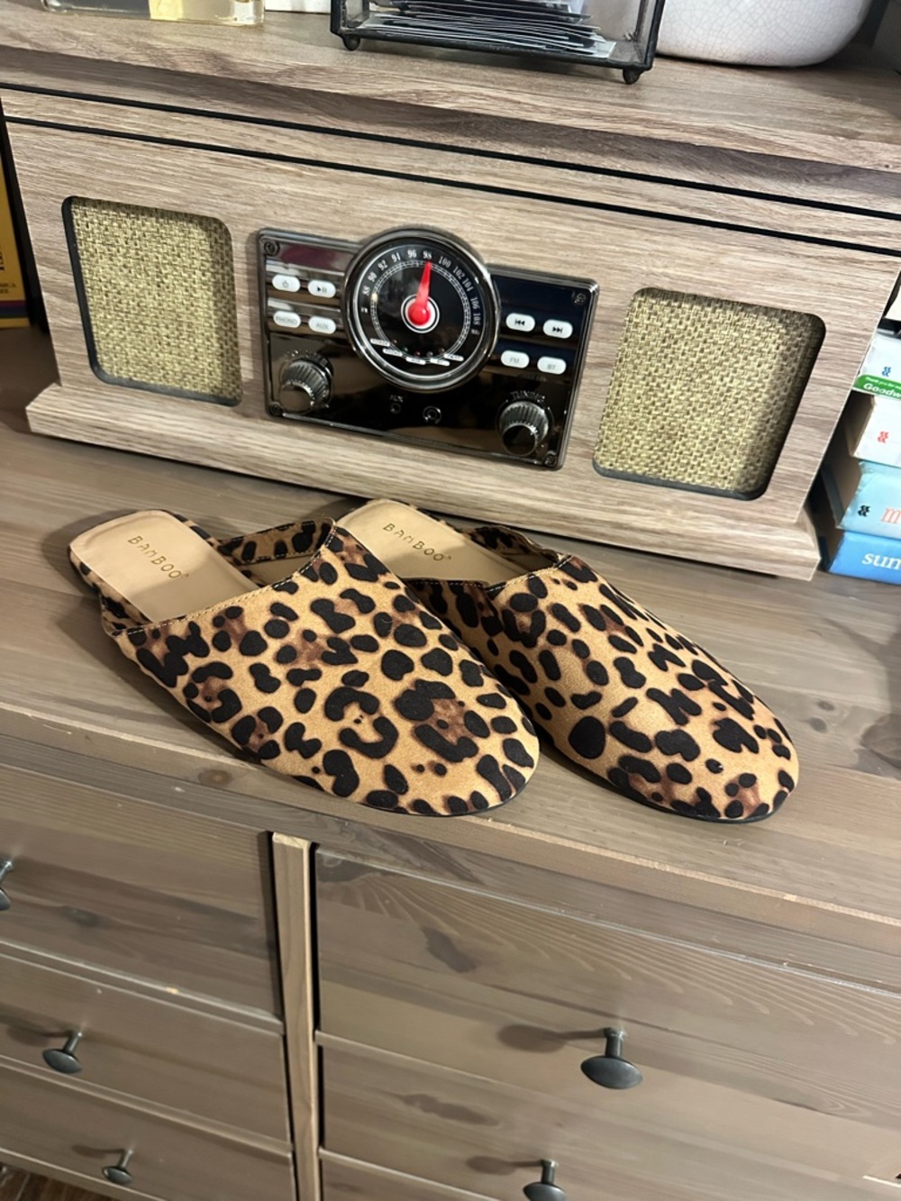 BAMBOO Leopard Print Slip-On Mules - Tan/Black